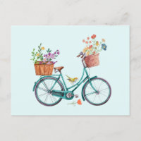 Watercolor Vintage Bicycle with Flower Baskets