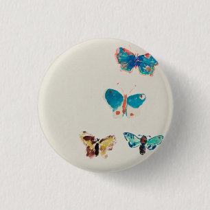 Watercolor vintage blue butterflies. Odilon Redon 1 Inch Round Button