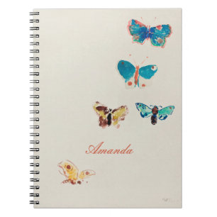 Watercolor vintage blue butterflies. Odilon Redon Notebook