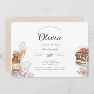 Watercolor Vintage Boho Baking Birthday Party Invitation