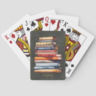 Watercolor Vintage Bookstack Custom Playing Cards