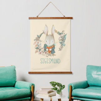 Watercolor Vintage Bunny Personalized Hanging Tapestry