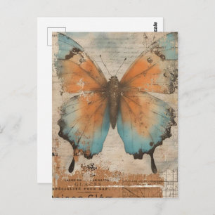 Watercolor Vintage Butterfly Collage Postcard