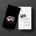 Watercolor Vintage Camera & Florals Photography Business Card<br><div class="desc">The perfect business card to promote your photography business. The front of the card features our hand-drawn black watercolor vintage camera, with our beautiful watercolor pink cherry blossoms framing the camera. Customize with your business name and website. The Reverse side features the contact info, social media icons, and handle as...</div>