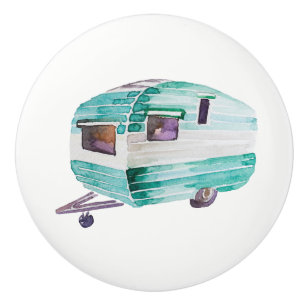 Watercolor Vintage Camper Trailer Knob Pull v. 5