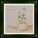 Watercolor Vintage Candy Snowman Merry Christmas Napkin<br><div class="desc">Charming vintage designed Christmas napkins featuring a hand-painted watercolor candy snowman and stylish typography</div>