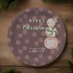 Watercolor Vintage Candy Snowman Merry Christmas Paper Plate<br><div class="desc">A hand-painted watercolor vintage unique candy snowman on charming Christmas paper plates in rustic burgundy. Personalize for stylish gifting holiday treats</div>