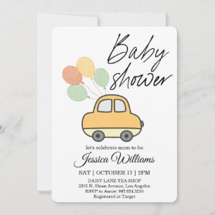 Watercolor Vintage Car Baby Shower Invitation