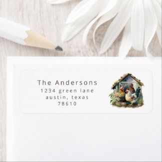 watercolor vintage chicken coop return address lab