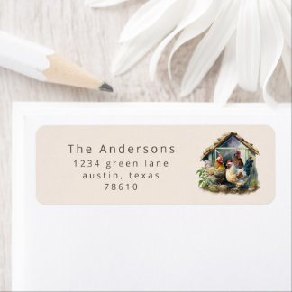 watercolor vintage chicken coop return address lab