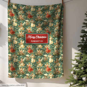 Watercolor Vintage Christmas Angels Pastel Colours Fleece Blanket