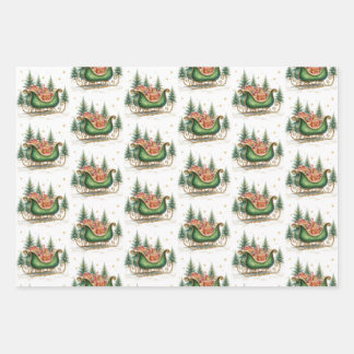 Watercolor Vintage Christmas Sleigh Wrapping Paper Sheet