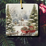 Watercolor Vintage Christmas Tree Forest Ornament<br><div class="desc">Watercolor vintage Christmas trees in snowy forest tree ornament.</div>
