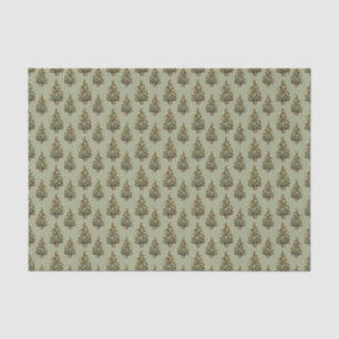 Watercolor Vintage Christmas Tree Green Holiday Tissue Paper