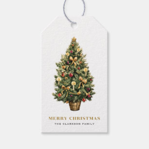Watercolor Vintage Christmas Tree Merry Christmas Gift Tags