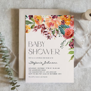 Watercolor Vintage Fall Floral Bouquet Baby Shower Invitation