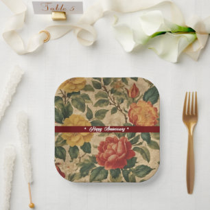 Watercolor Vintage  Floral Modern Collection Paper Plate