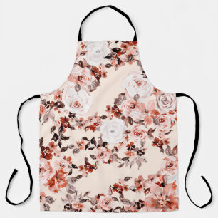 Watercolor vintage floral seamless pattern, brown apron