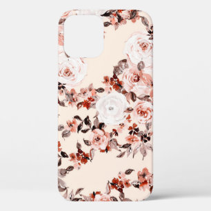 Watercolor vintage floral seamless pattern, brown  iPhone 12 case