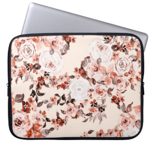 Watercolor vintage floral seamless pattern, brown  laptop sleeve