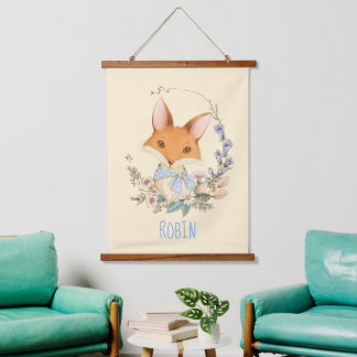 Watercolor Vintage Fox Personalized Hanging Tapestry