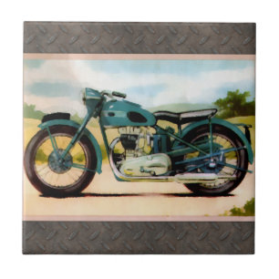 Watercolor Vintage Motorcycle Tile