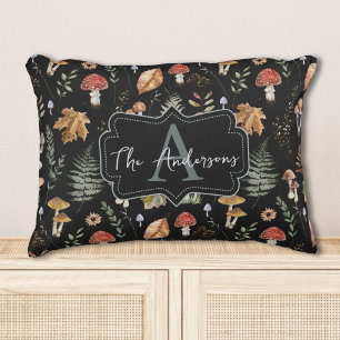 Watercolor Vintage Mushroom Fern Botanical Pattern Accent Pillow
