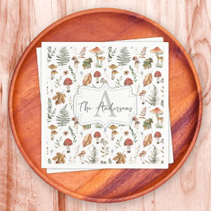 Watercolor Vintage Mushroom Fern Botanical Pattern Napkin