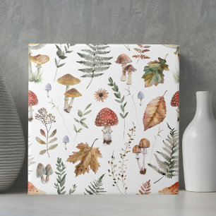 Watercolor Vintage Mushroom Fern Botanical Pattern Tile