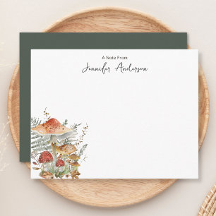 Watercolor Vintage Mushroom Fern Personalized Name Card