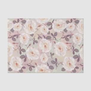 Watercolor Vintage Pastel White Roses Floral Tissue Paper