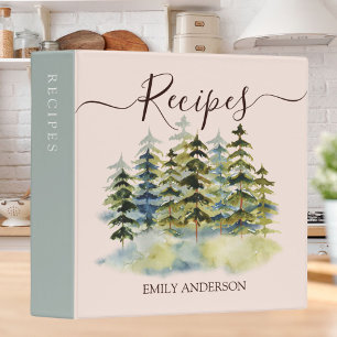 Watercolor Vintage Pine Forest Recipe Cookbook Binder
