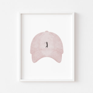 Watercolor vintage pink golf cap poster