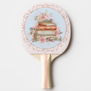 Watercolor Vintage Pink Roses and Books Floral  Ping Pong Paddle