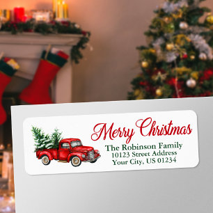 Watercolor Vintage Red Truck Trees Christmas