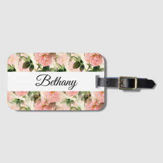 Watercolor Vintage Rose Flower Pattern Monogram   Luggage Tag