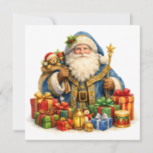 Watercolor Vintage Santa Claus with Presents  Holiday Card