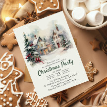 Watercolor Vintage Scenery Christmas Party
