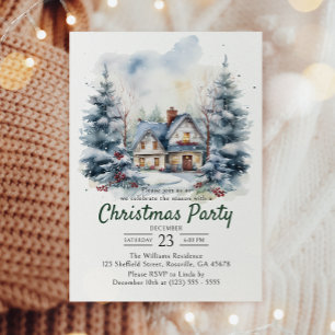 Watercolor Vintage Snowy Christmas Party Invitation