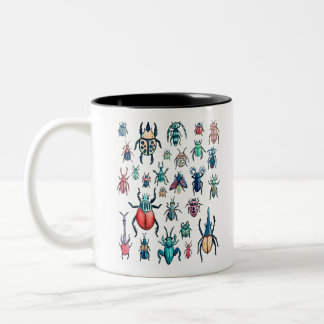 Watercolor vintage style beetle illustration Two-Tone coffee mug