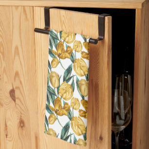 Watercolor Vintage Summer Yellow Tulips Easter Kitchen Towel