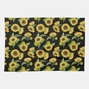Watercolor Vintage Sunflower Bouquet Pattern  Kitchen Towel