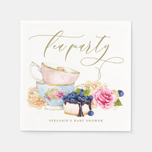 Watercolor Vintage Teacups Tea Party Baby Shower Napkin