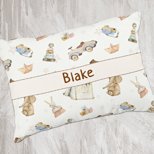 Watercolor Vintage Toys Pattern White Accent Pillow