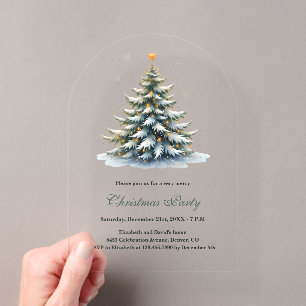 Watercolor Vintage Tree Minimalist Christmas Party Acrylic Invitations