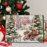 Watercolor Vintage Trees Merry Christmas Script  Large Gift Bag<br><div class="desc">Vintage watercolor Christmas trees Merry Christmas gift bag in green and red. The design text of 'Merry Christmas' can be kept as-is or edited.</div>