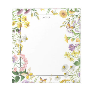 Watercolor Vintage Wildflowers Garden Personized Notepad