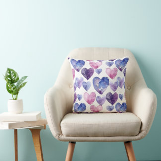 watercolor violet colour palette hearts pattern throw pillow