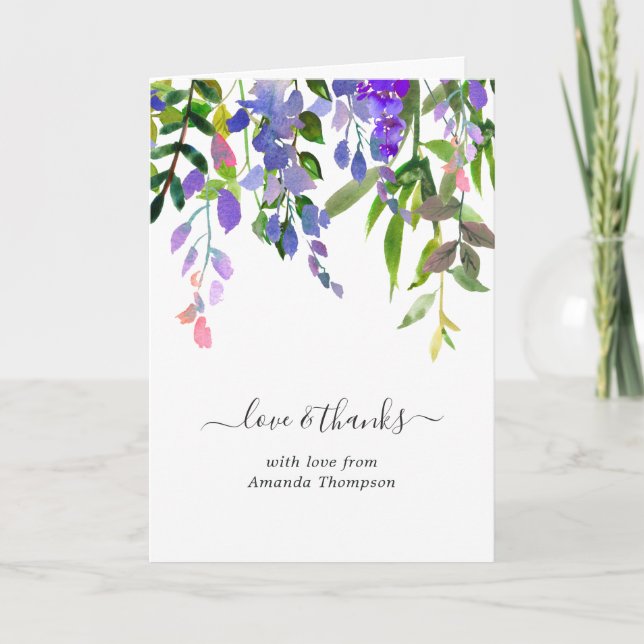 Watercolor Violet Floral Baby Shower Thank You Card (Front)