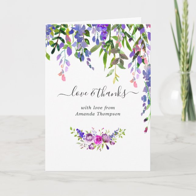 Watercolor Violet Floral Baby Shower Thank You Card (Front)